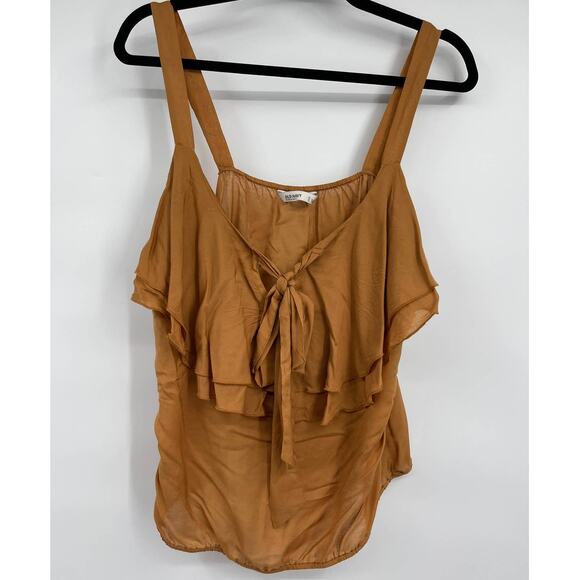 Old Navy Womens Brown Tank Top Tie Front Gathered Hem NEW Size Medium - Picture 1 of 11
